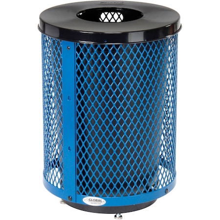 Global Industrial Outdoor Diamond Steel Trash Can With Flat Lid & Base, 36 Gallon, Blue 261924BLD